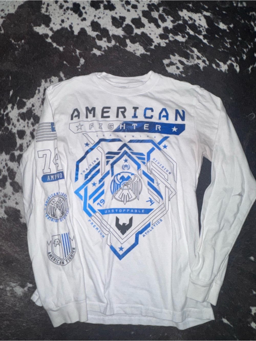 American Fighter Kids White Long-Sleeve Graphic Shirt - Blue Print
